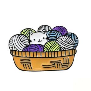 Cats in a Basket Enamel Pin - Cute Knitting Yarn Cat Lover